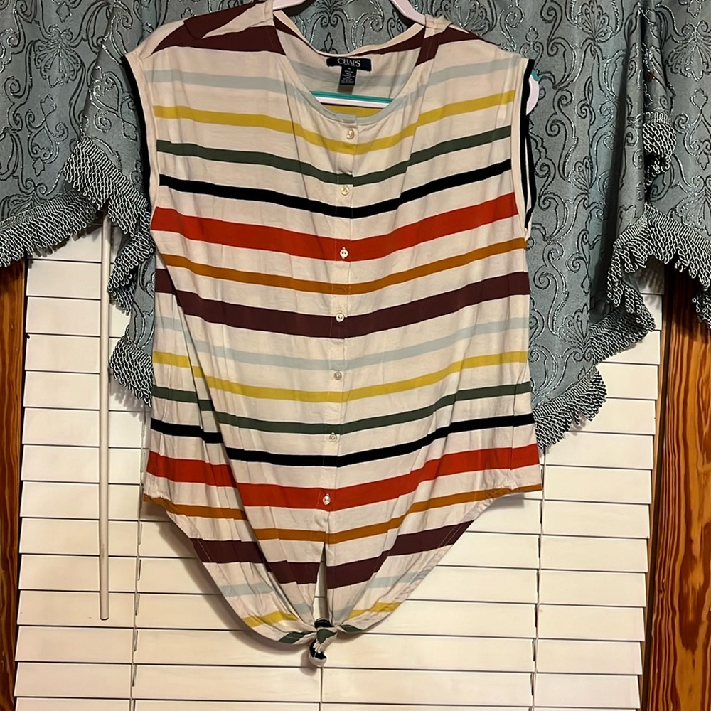 Chaps tie front button capped sleeve tee